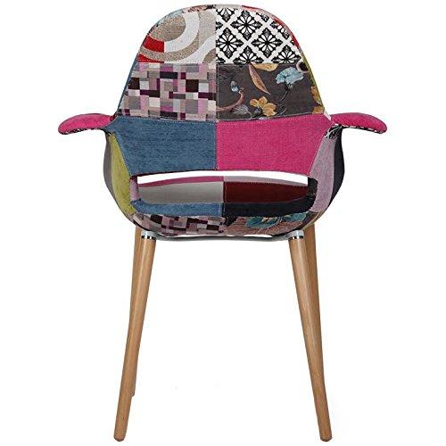 2xhome - Set of 2 Organic Upholstered Patchwork Pattern Quilted Fabric Modern Armchairs with Natural Wooden Legs for Dining Room Office or Accent Chair (Ann)