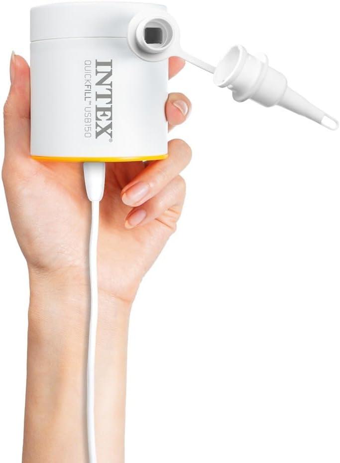 Intex: Quick-Fill Electric Air Pump - USB150 - Inflate Mattress-Floats, 2 Interconnecting Nozzles, 8.5' USB-C Power Cord, 150 L/Min, 0.43 psi, 66616E
