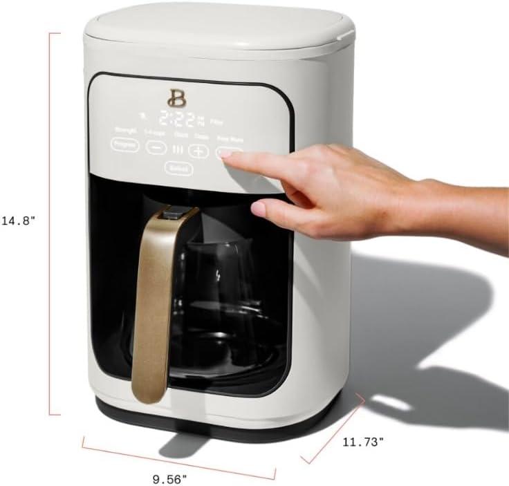 Beautiful 14-Cup Programmable Drip Coffee Maker with Touch-Activated Display, White Icing by Drew Barrymore
