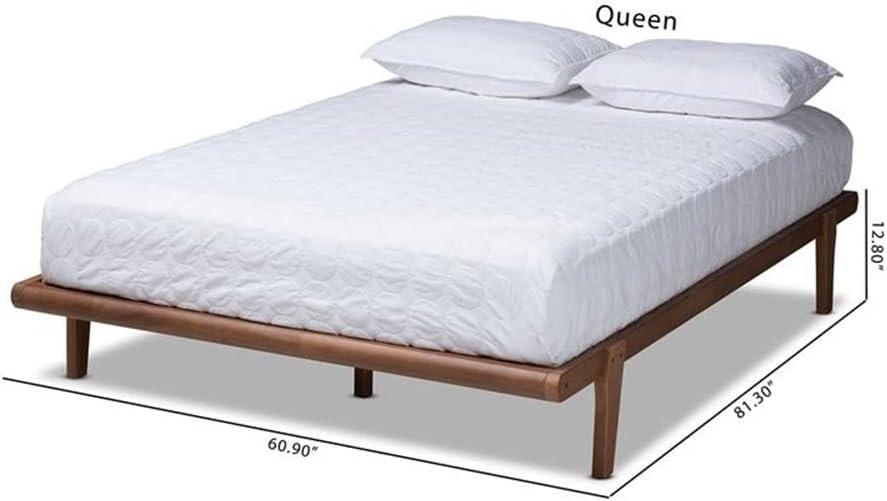 Queen Kaia Finished Wood Platform Bed Frame Brown - Baxton Studio: Rubberwood, Mid-Century Design, No Box Spring Required