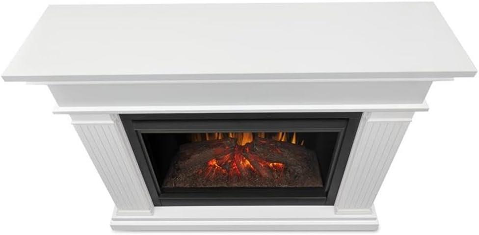 White 55.5" Wooden Electric Fireplace with Adjustable LED Flame