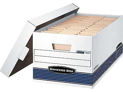 Bankers Box® FastFold Stor/File Lid Box, Legal, 15 x 24 x 10, White/Blue, 4/Ctn