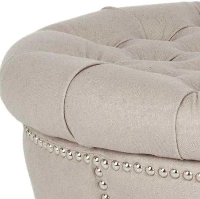 SAFAVIEH Vanessa Ottoman Silver Nail Head Taupe