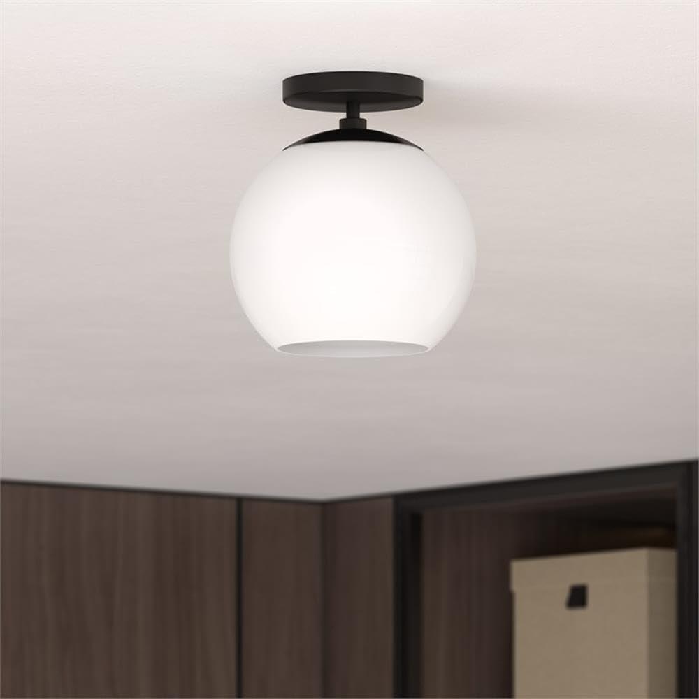 Bartlett Matte Black and White Glass Semi Flush Mount