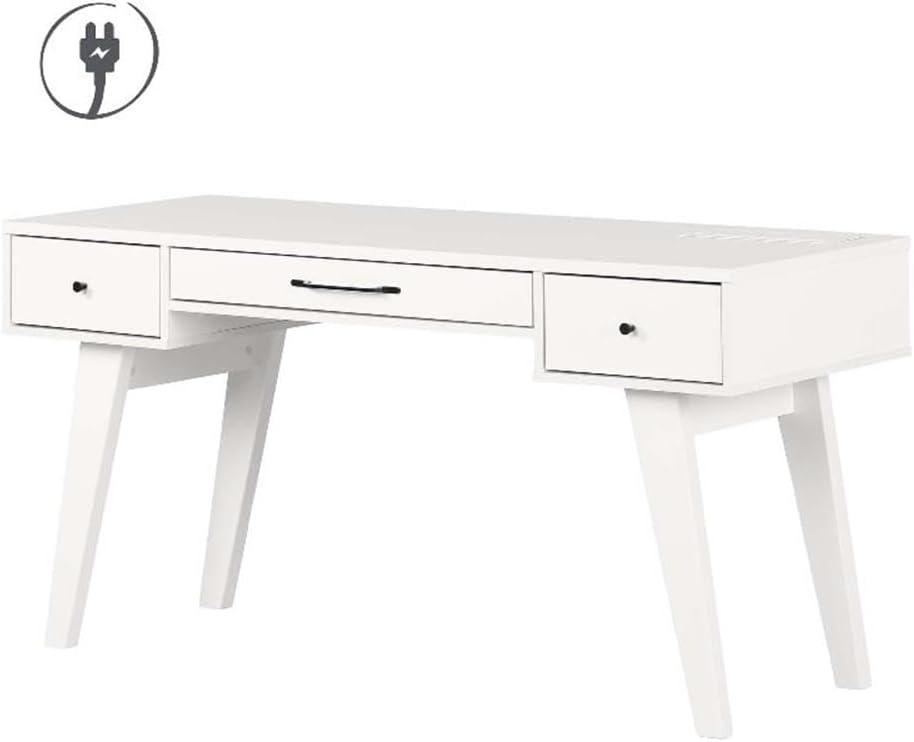 South Shore Computer Desk with Power Bar Laminated Particleboard White: Integrated Keyboard Tray, File Storage