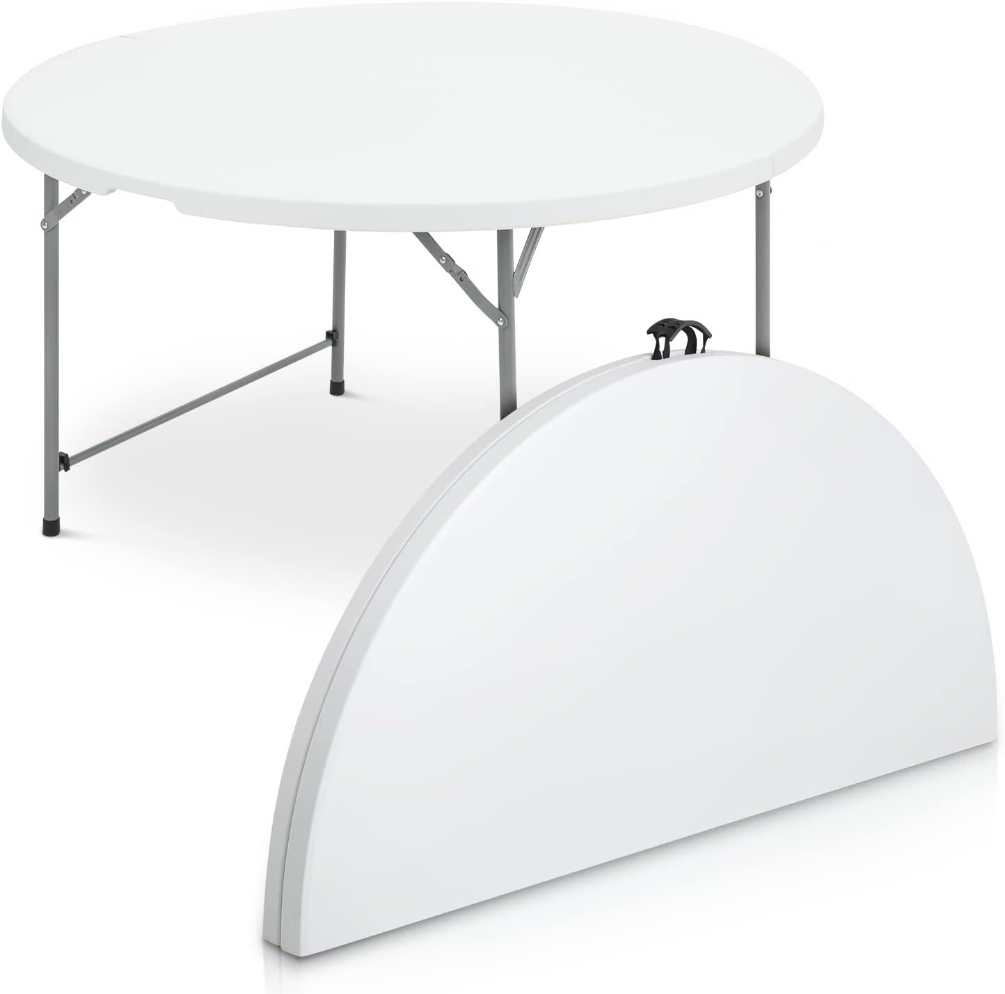 Round Foldable Plastic Table Collapsible Circular Steel Frame with Carry Handle