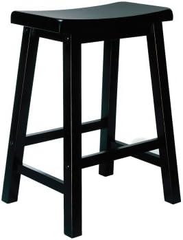 Antique Black 24" Wood Saddle Counter Stool, Backless Design