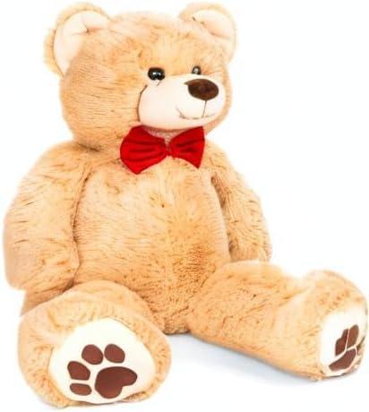 Giant Brown Plush Teddy Bear with Red Bow Tie