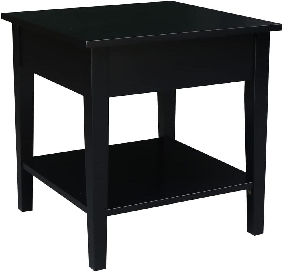 Black Solid Wood Square End Table with Storage, 24x24