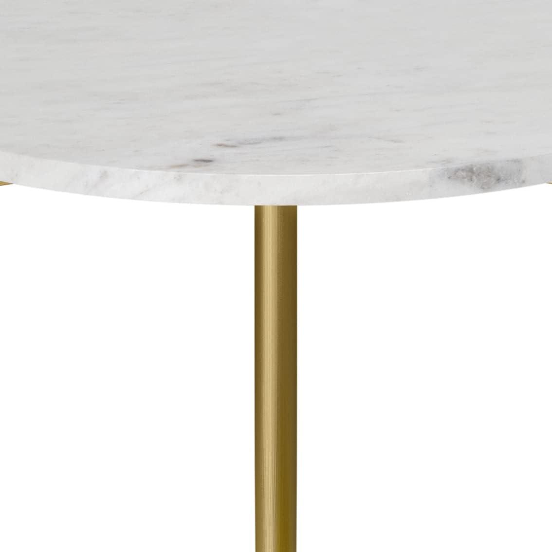 Wagner  18 inch Wide Metal Round Marble & Wood Side Table in White/Natural