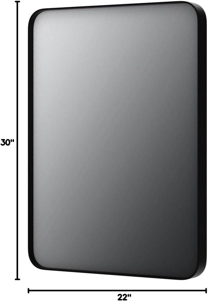 Matte Black Rectangular Aluminum Framed Bathroom Mirror, 30" x 22"