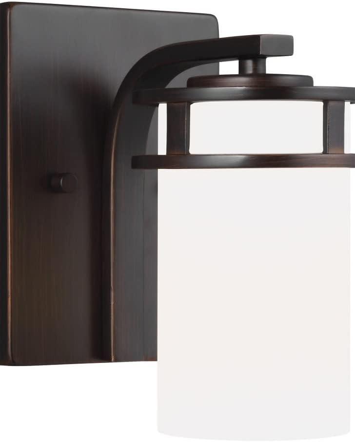 Bronze 1-Light Cylinder Wall Sconce with Etched Glass Shade