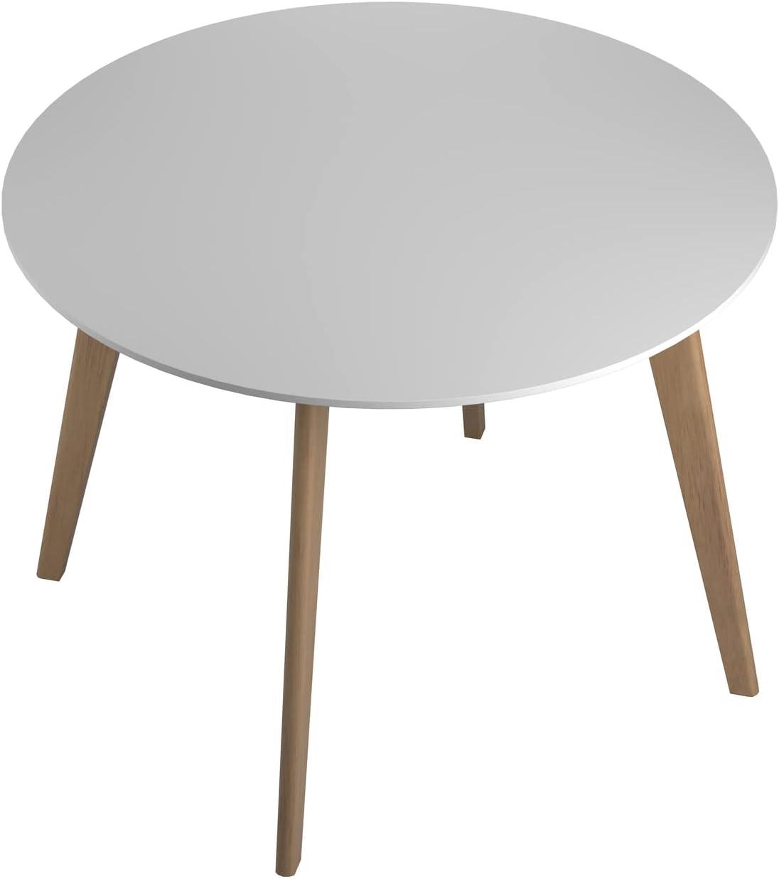 DPlus Round Dining Table Matte White and Natural Oak