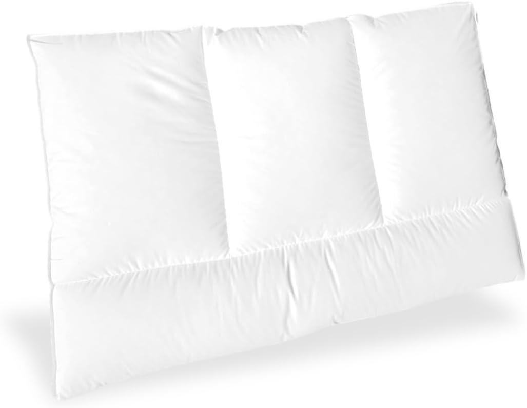 Continental Bedding 3-Chamber Down Pillow - Thin Profile with Partial Pressure Design, 2” Gusset & Sateen Piping, 100% Cotton – Standard, Queen, King