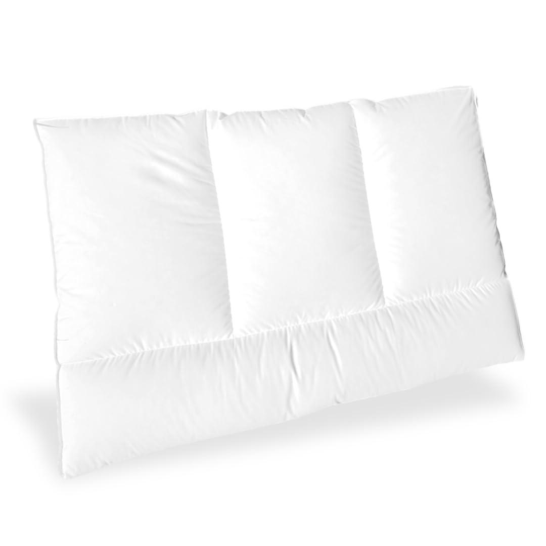 Continental Bedding 3-Chamber Down Pillow - Thin Profile with Partial Pressure Design, 2” Gusset & Sateen Piping, 100% Cotton – Standard, Queen, King