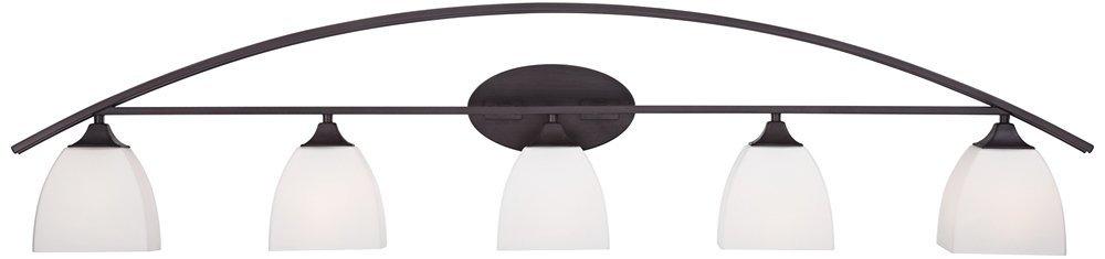 Franklin Iron Works Jenisen Arch Industrial Modern Wall Light Bronze Hardwire 51 1/2" 5-Light Fixture White Glass Shade for Bedroom Bathroom Vanity