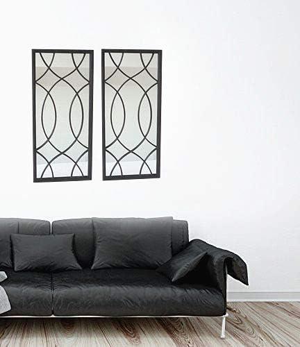 Parisloft Rectangle Window Pane Metal Wall Mirror, Black, 27.75" H