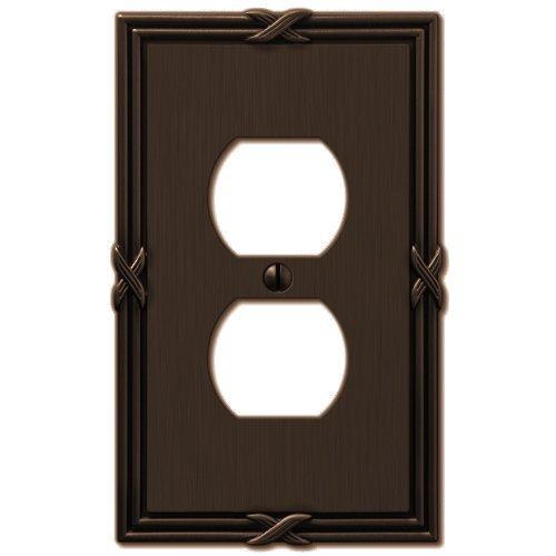 Amerelle Ribbon and Reed Single Duplex Cast Metal Wallplate in Aged Bronze