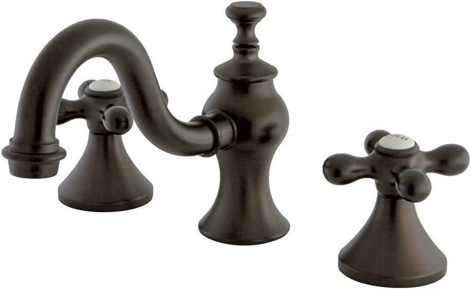 Kingston Brass Vintage Two-Handle 3-Hole Deck Mount Widespread Bathroom Faucet with Brass Pop-Up Drain