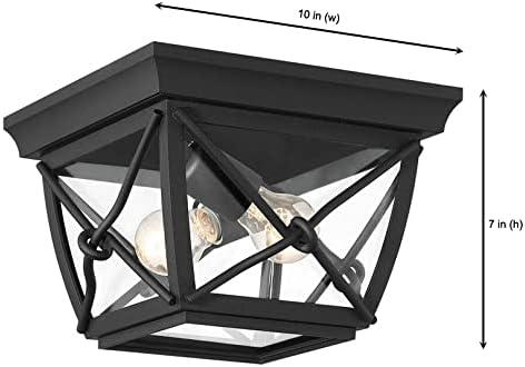 Black Steel and Glass Outdoor Flush Mount Ceiling Light