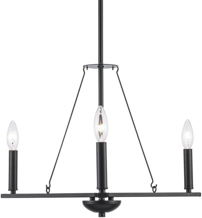 Black Metal 3-Light Candle Chandelier with Adjustable Height