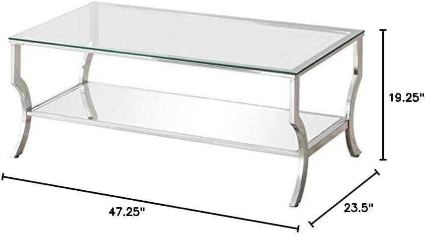 Pemberly Row Glass Top Accent Coffee Table in Chrome