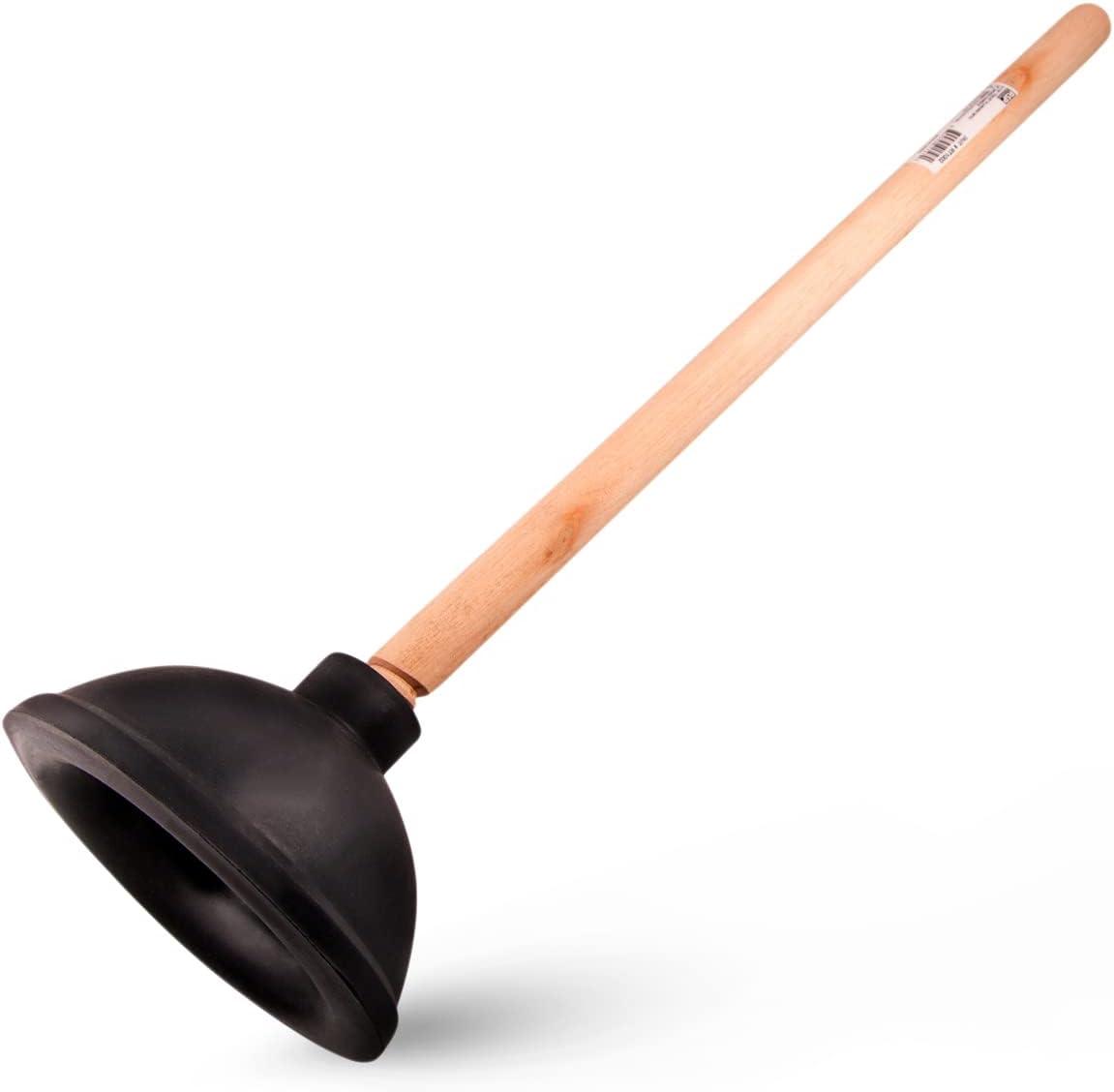 Heavy Duty Black Rubber Toilet Plunger with 18 in. Wooden Handle