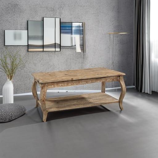 Alaterre Austerity Wood Coffee Table with Open Shelf, Driftwood Natural Finish, Accent & Occasional Furniture, Assemble Required