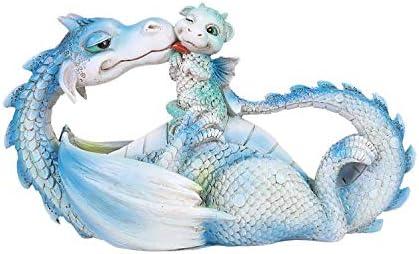 Blue and White Resin Dragon Mother with Baby Figurine