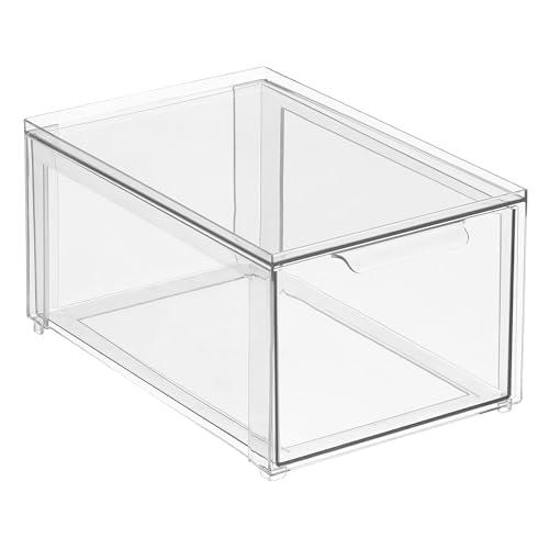 mDesign Plastic Stacking Closet Storage Organizer Bin with Drawer