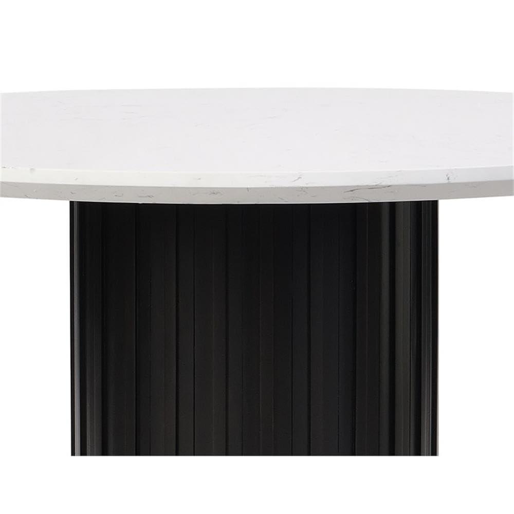 54" Jaramillo Dining Table Engineering Marble Top Black Finish - Acme Furniture: Elegant Rectangular Kitchen Table, Metal Pedestal Base