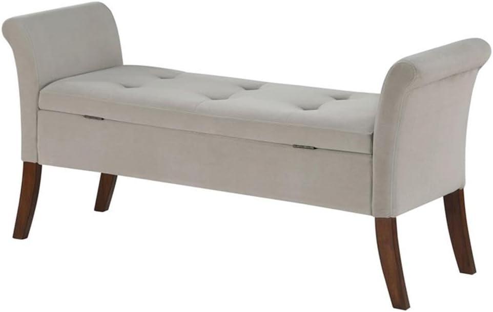 Coaster Farrah Velvet Upholstered Rolled Arms Storage Bench in Beige and Brown