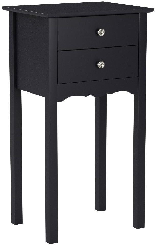 Giantex 2 Pcs End Table w/ 2 Drawers Side Table Nightstand Multi-Purpose Accent Table Living Room Bedroom Home Furniture (2, Black)