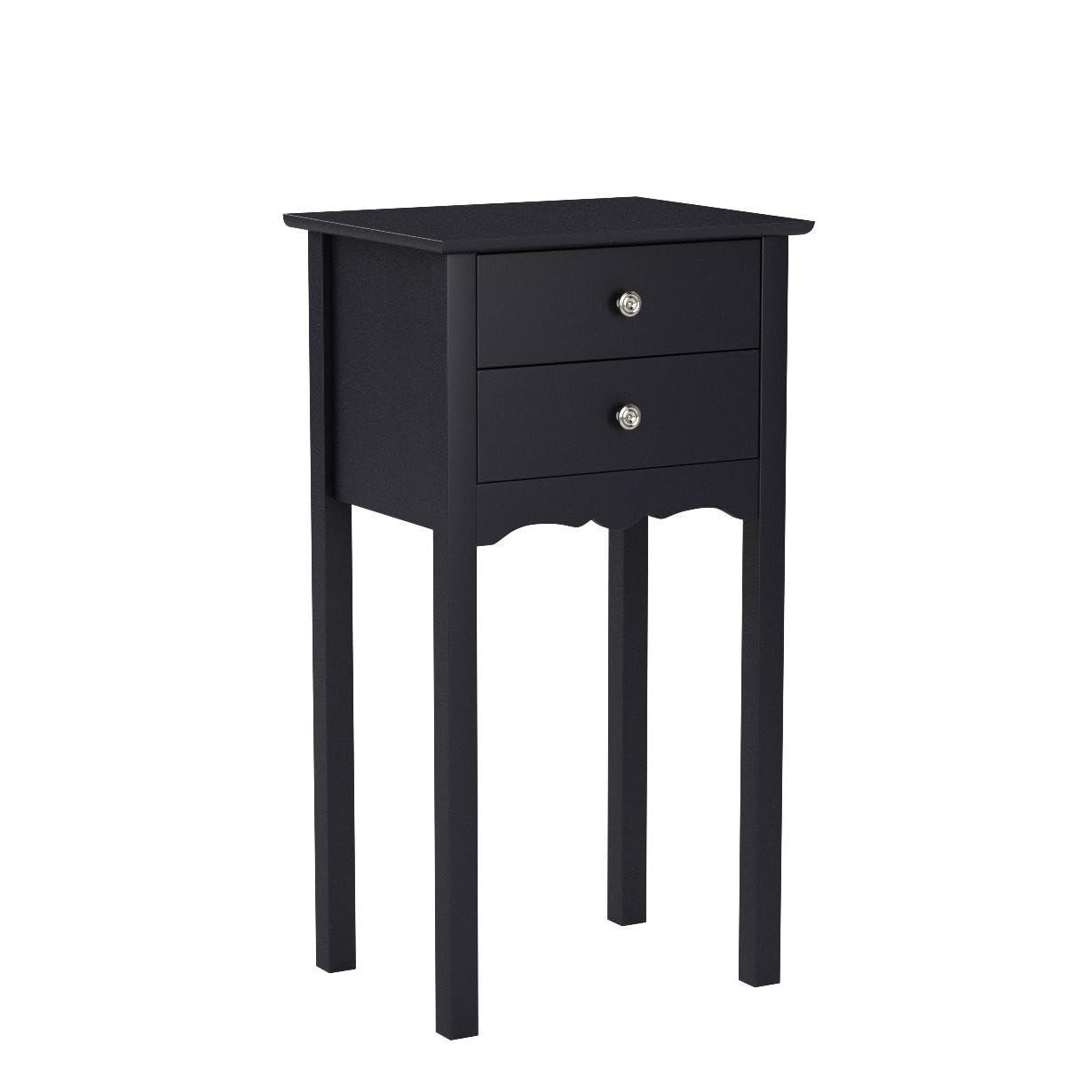 Giantex 2 Pcs End Table w/ 2 Drawers Side Table Nightstand Multi-Purpose Accent Table Living Room Bedroom Home Furniture (2, Black)