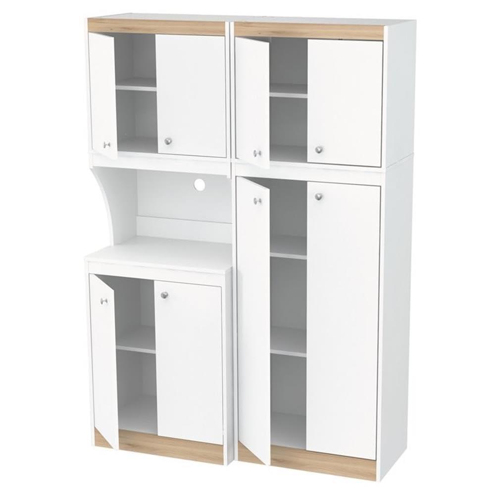 Inval Galley 2-Piece Microwave Kitchen Storage Cabinet 47"W, White and Oak