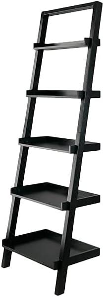 69.36" Bellamy Leaning Shelf Black - Winsome: 5-Tier, Space-Saving, Solid Wood, Wall Secure Bookcase