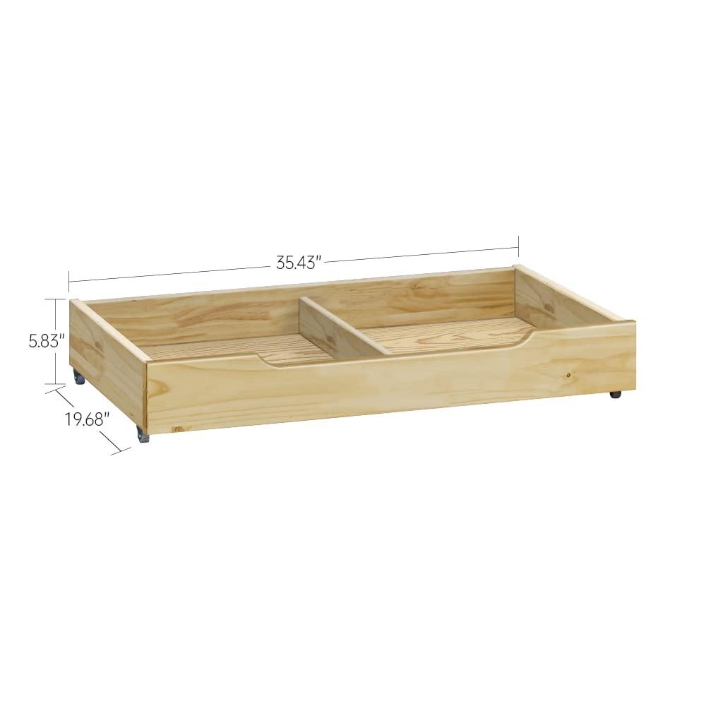 MUSEHOMEINC Solid Wood Under Bed Storage Drawer with 4-Wheels for Bedroom,Suggested for Queen&King Size Platform Bed,Natural