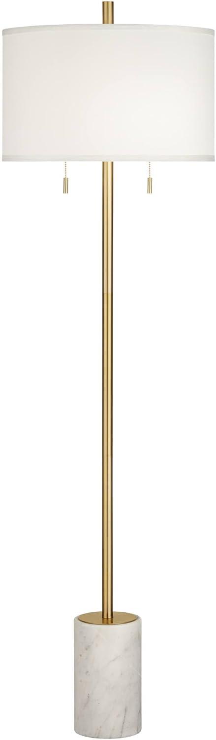 Gold Metal Floor Lamp with White Linen Shade and Marble Base