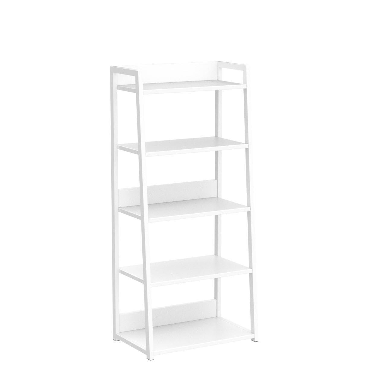 IOTXY 5 Tier Open Bookshelf - Steel and Wood Display Stand, 50CM Width Floor-Standing Bookcase, White