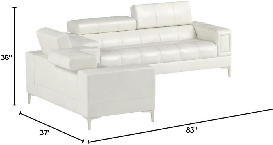 Poundex Furniture 2 Piece Faux Leather Sofa Set in Cream-White Color