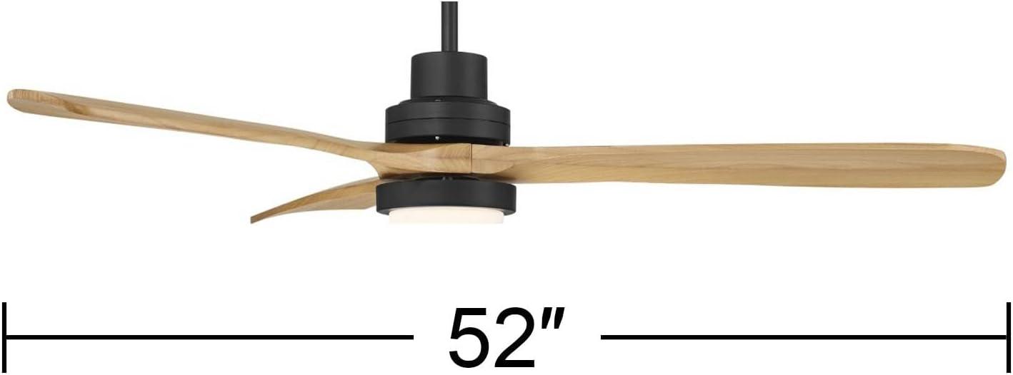 Casa Vieja 52" Delta Modern Indoor Outdoor Ceiling Fan 3 Blade CCT LED Light Remote Control Matte Black Finish Wood Blades Bedroom Patio DC Motor