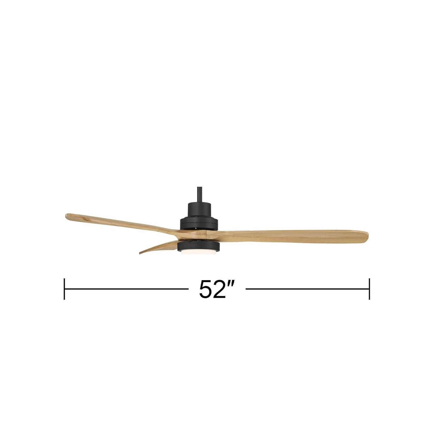 Casa Vieja 52" Delta Modern Indoor Outdoor Ceiling Fan 3 Blade CCT LED Light Remote Control Matte Black Finish Wood Blades Bedroom Patio DC Motor