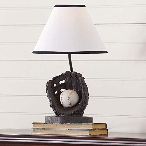 Brown Poly Resin Baseball Table Lamp with White Shade