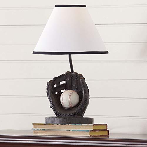Brown Poly Resin Baseball Table Lamp with White Shade