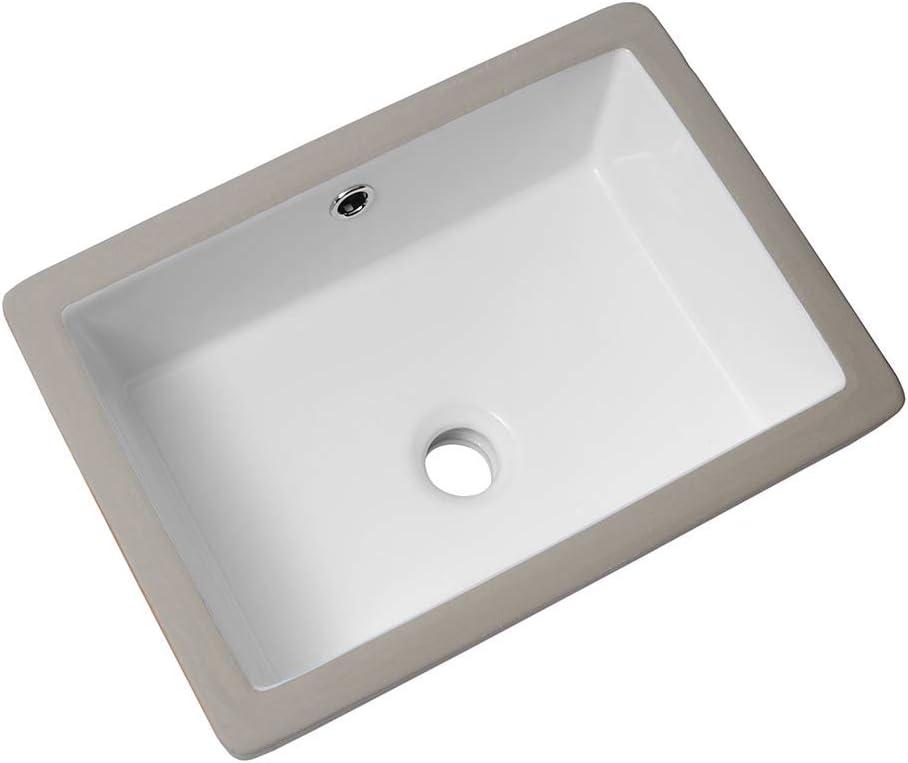 18" L x 14" W Undermount White Ceramic Rectangle Sink Under Counter Basin Bathroom Sink