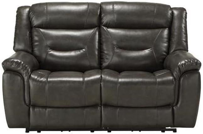 65" Gray Leather Tufted Power Motion Loveseat with Wood Frame