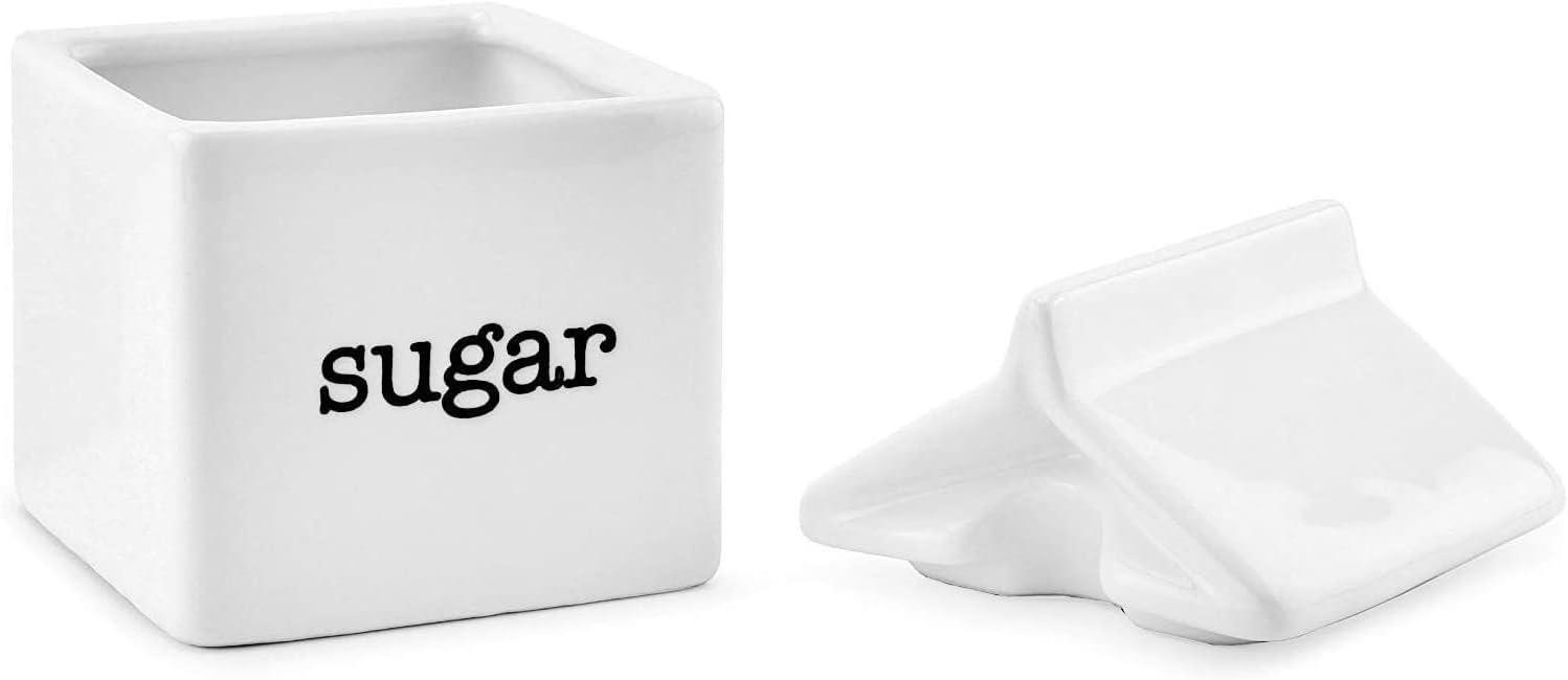 Darware Milk Carton Sugar and Creamer Set; Milk Carton Shaped White Ceramic Cream Jug and Sugar Bowl