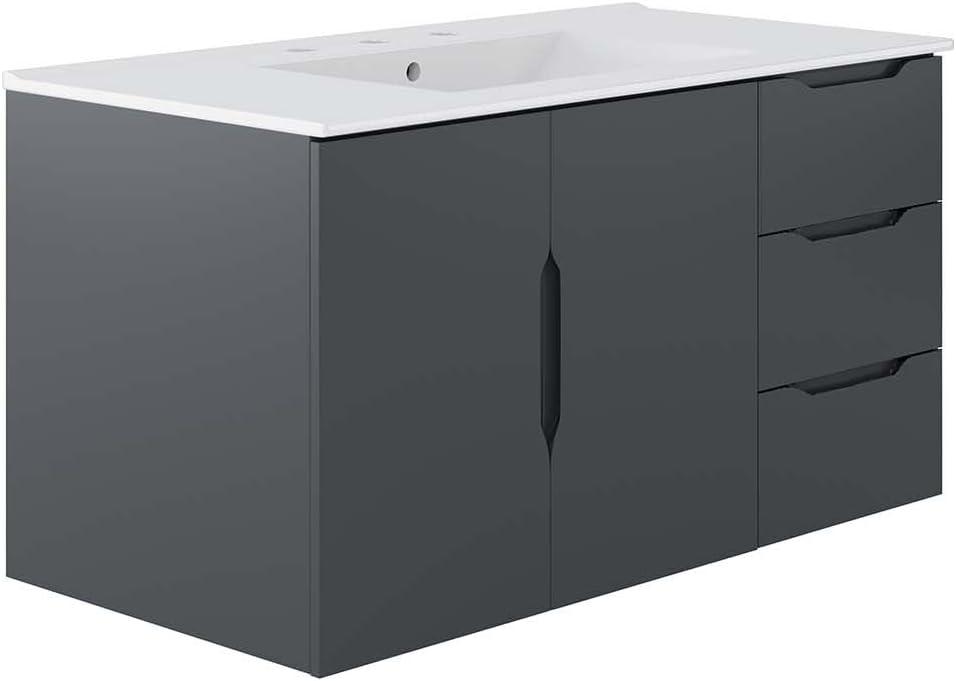 Sleek Gray and White 36" Wall-Mount Modern Bathroom Vanity