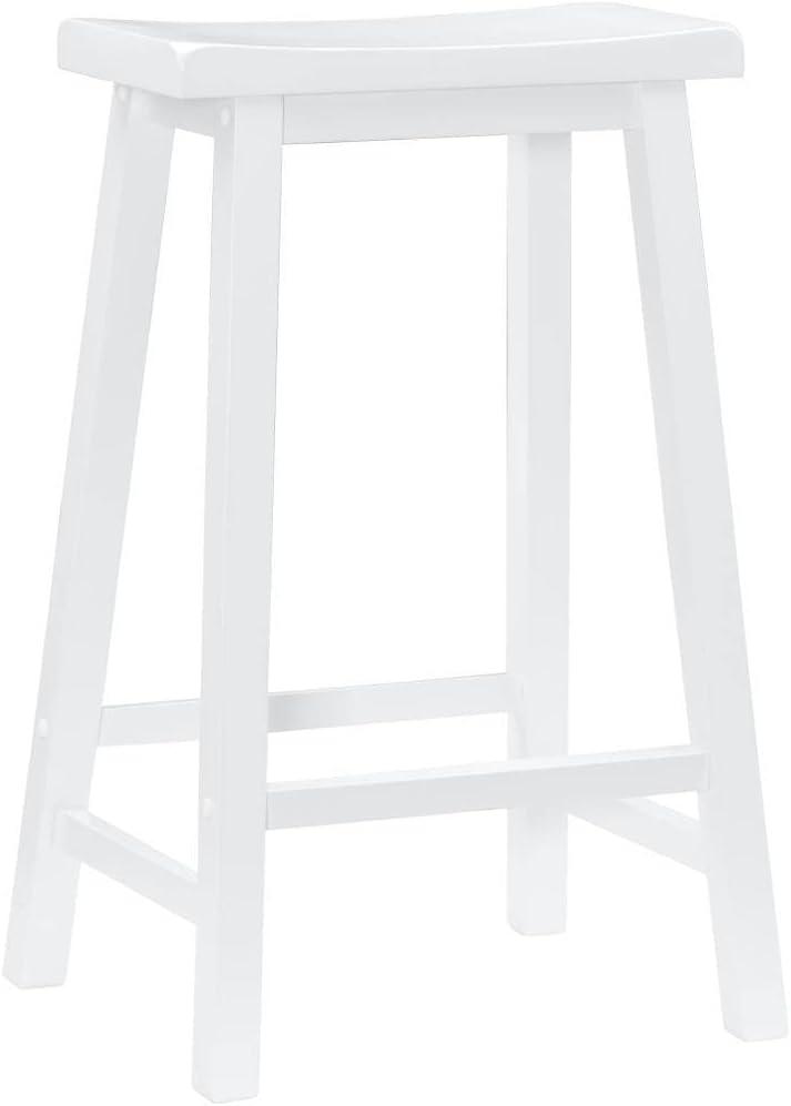 White Transitional Backless Saddle Wood Bar Stool