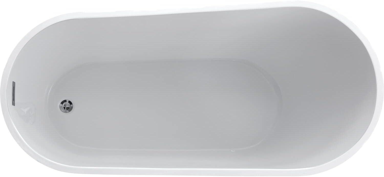 Glossy White Acrylic Freestanding Oval Bathtub with Chrome Overflow